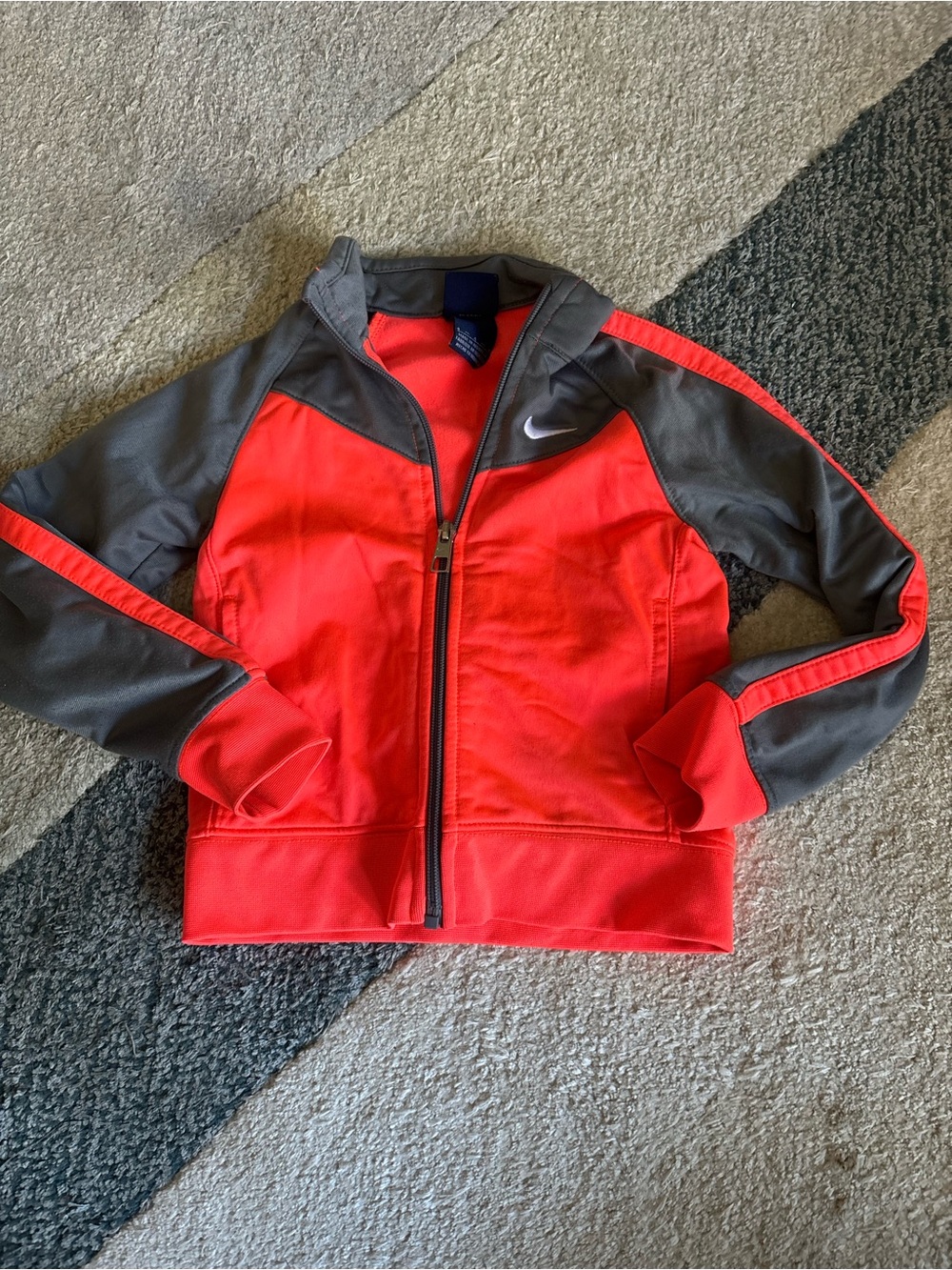 Nike Kids' Athletic Full Zip Jacket Windbreaker Size 4 Coral Orange and Gray